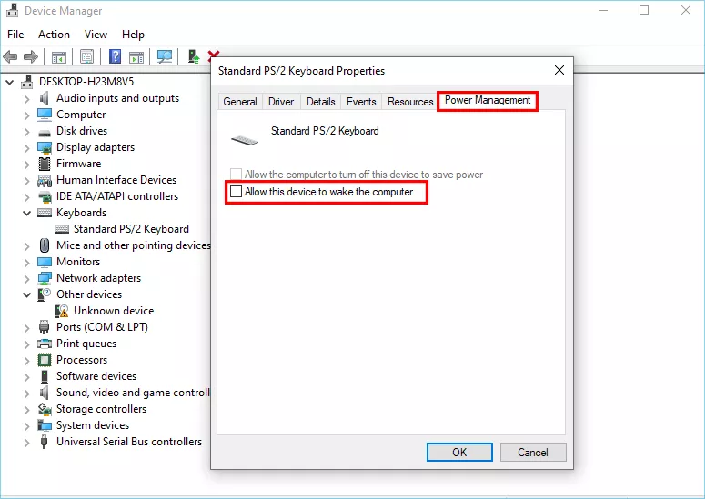 adjust device wake settings