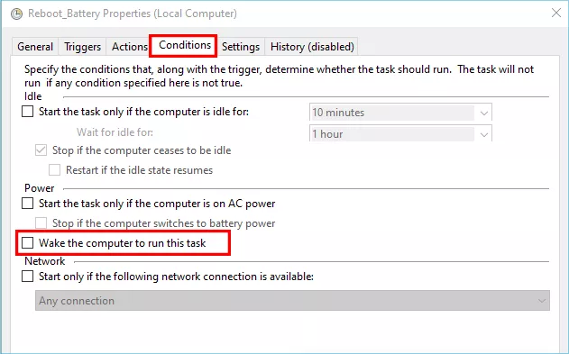 uncheck wake up option