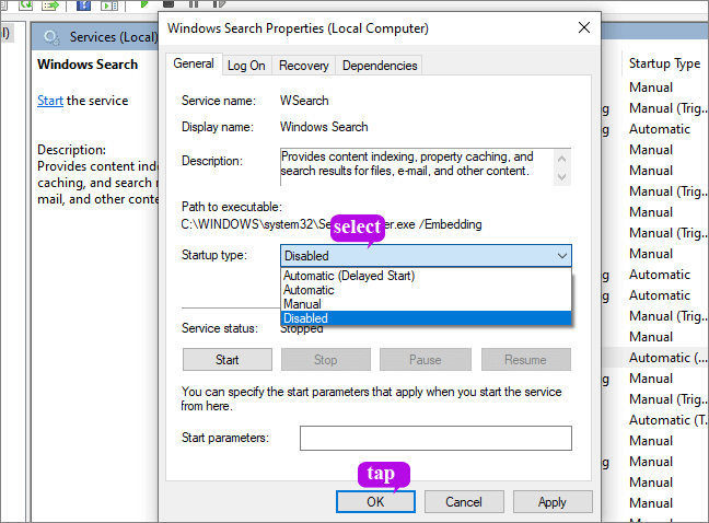 select the option of disabled