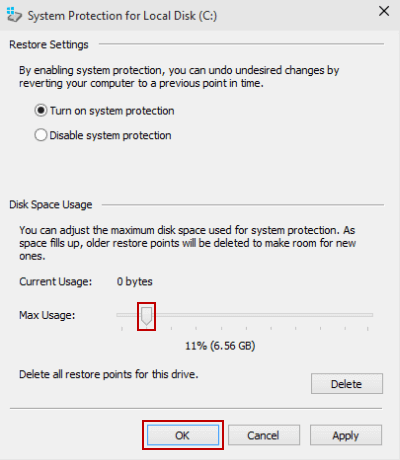 adjust disk space usage