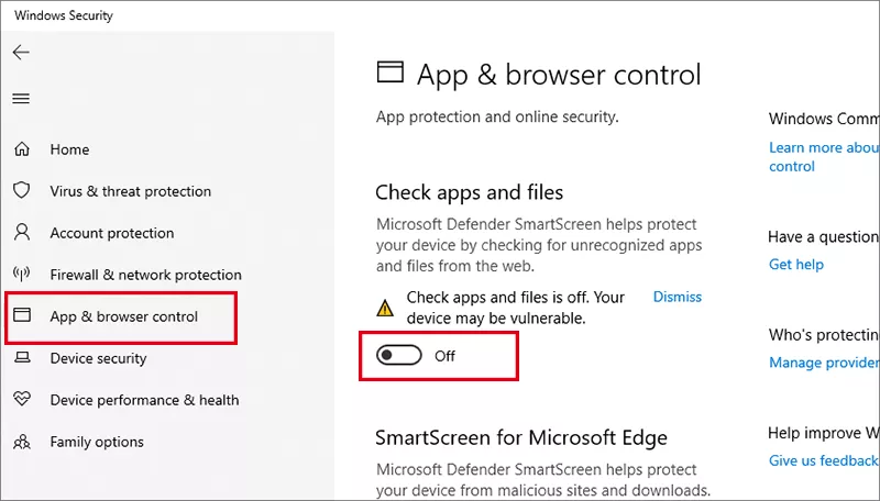 turn off Check apps and lists