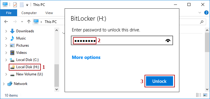 password unlock bitlocker in file explorer
