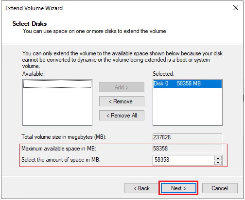 add all unallocated space