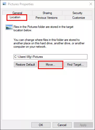 move folder location
