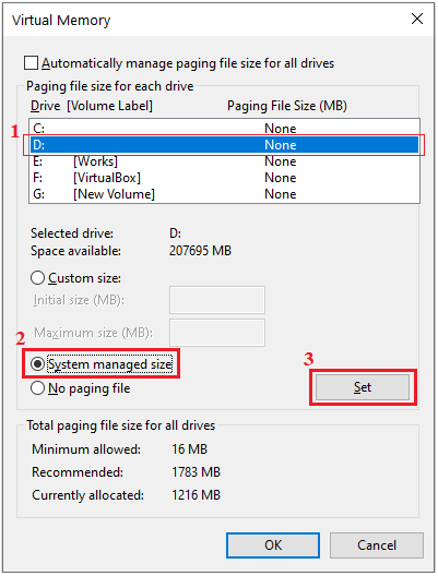 system managed size