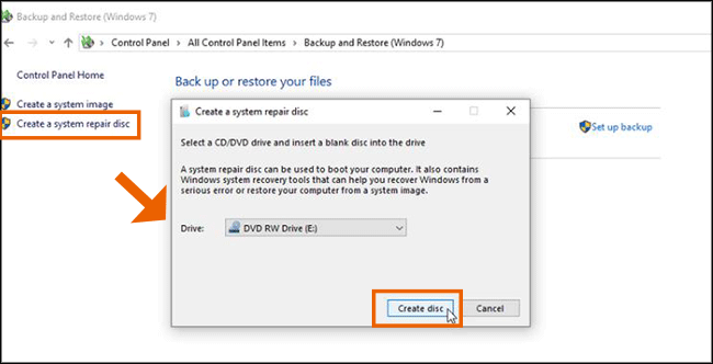 create a system repair disc