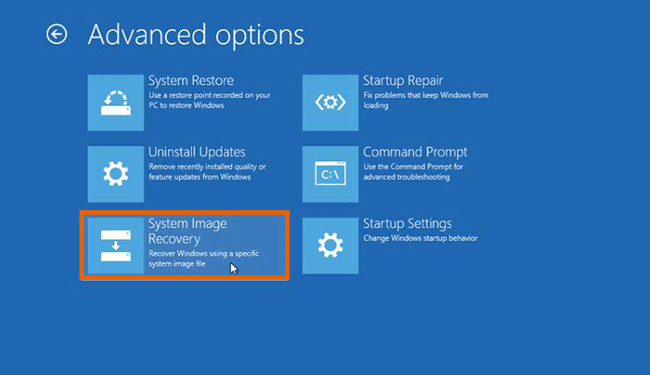 System Image Recovery in Windows 10