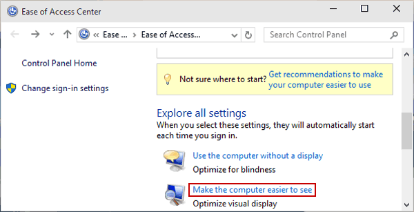 choose make the computer easier to see