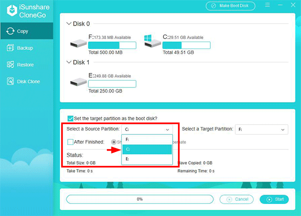 choose Windows 10 as copied target