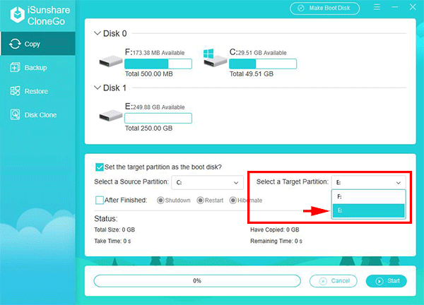 select storage destination for Windows 10