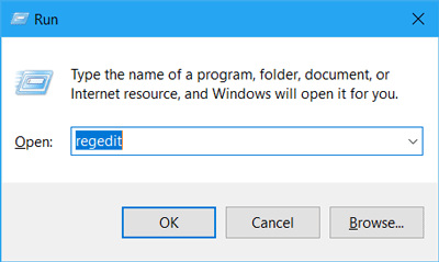 run regedit in registry editor