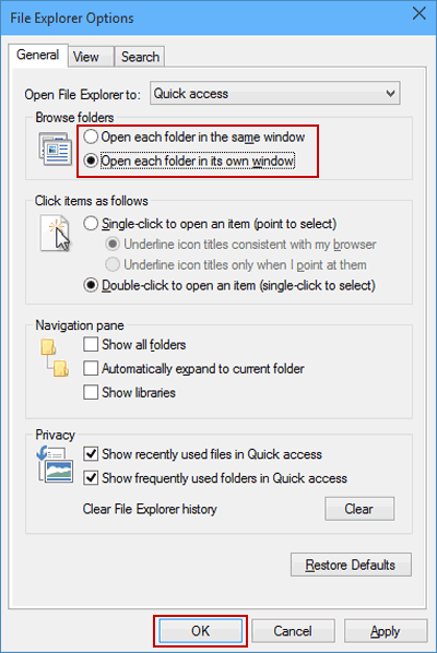 choose a folder browsing option