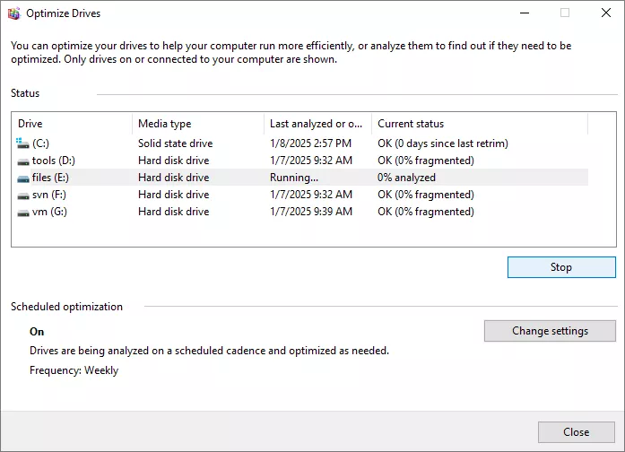 wait for defragment process to finish