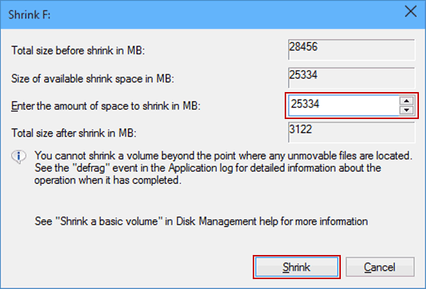 set amount of space to shrink