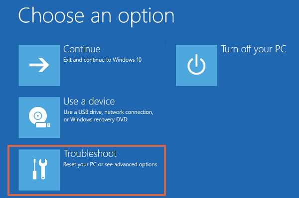 choose Troubleshoot option