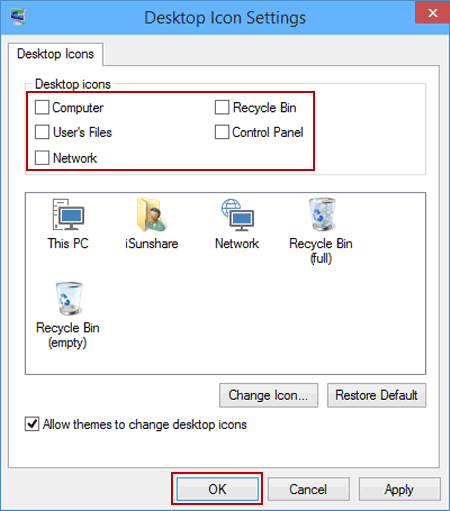 deselect desktop icons