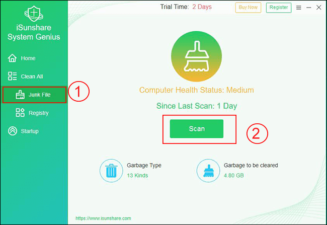 scan the junk file with System Genius