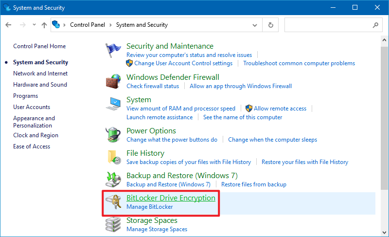 click Manage BitLocker