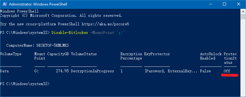  BitLocker is disable successfully 