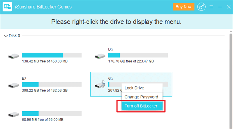 choose Turn off BitLocker option