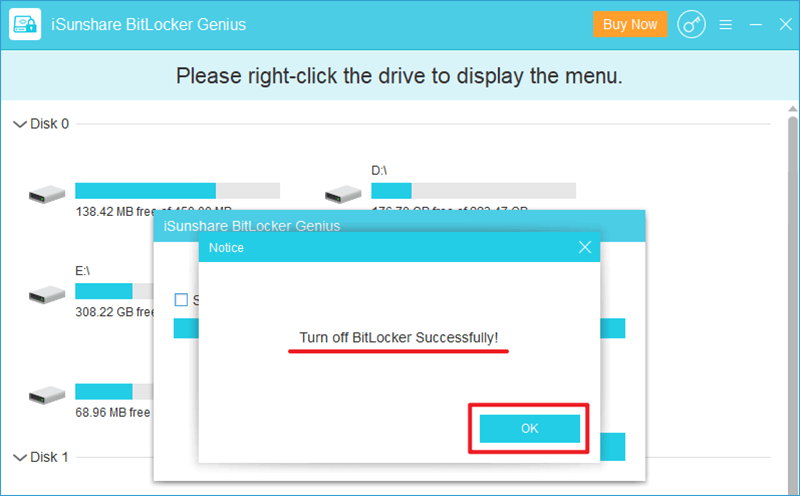turn off bitlocker successfully