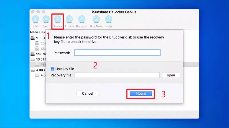 unlock BitLocker encrypted drive on Mac