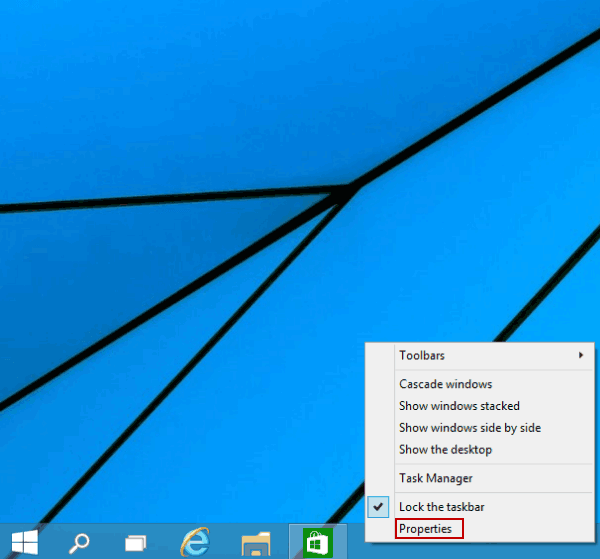 open taskbar and start menu properties