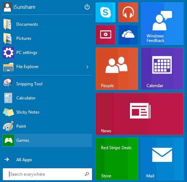 windows 10 start menu