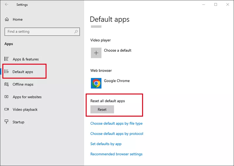 reset default apps