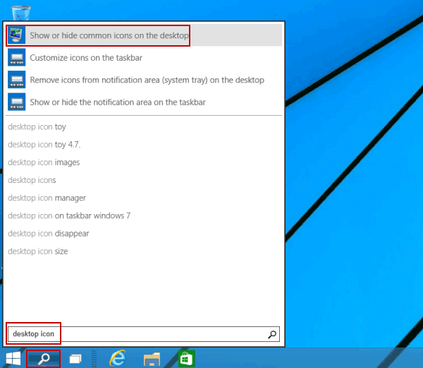 open show or hide common icons on desktop by search