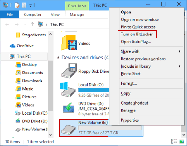 choose Turn on Bitlocker