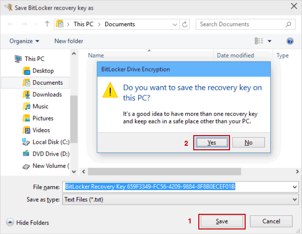 save recovery key