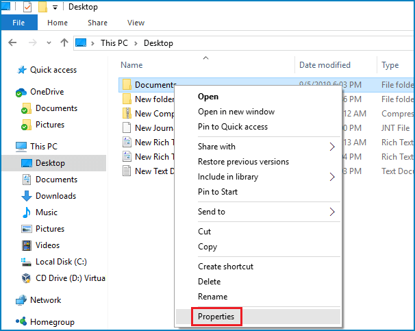 go to folder properties option