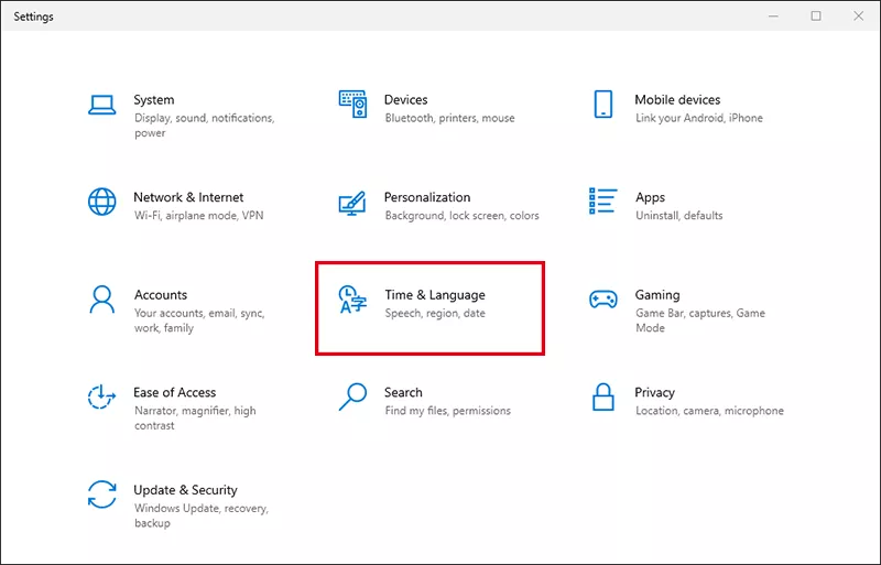 click Time and Language
