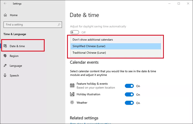 select Chinese calendar