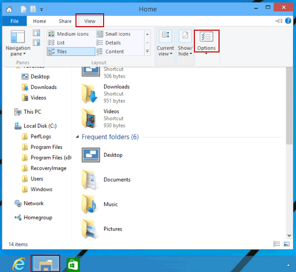 open folder options