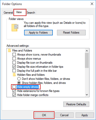 deselect hide empty drives