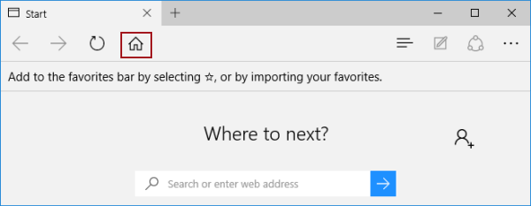 home button in Microsoft Edge