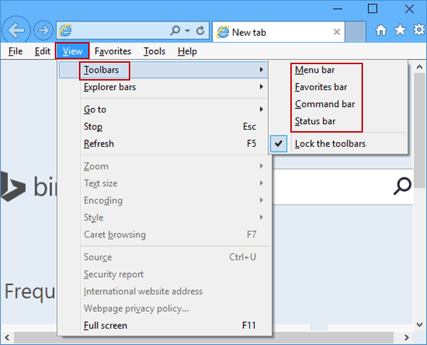 select an IE Toolbar