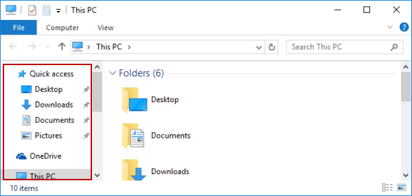 navigation pane in file explorer