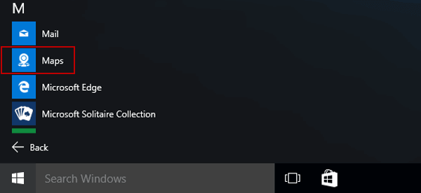 open maps in start menu
