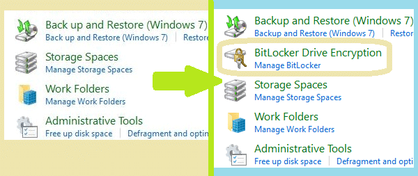 recover missing BitLocker in control panel