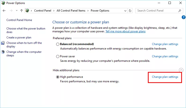 hit Change plan settings
