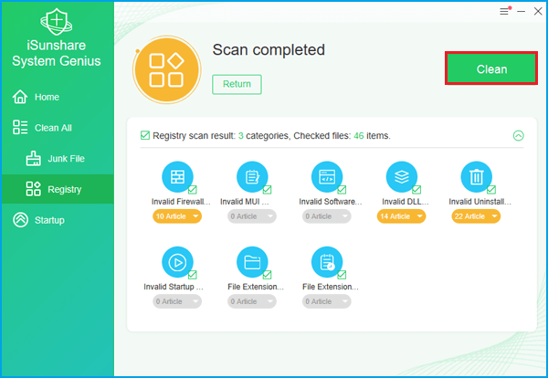 clean all invalid registry files