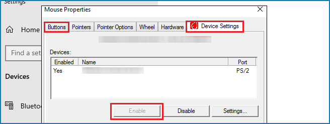 click enable to enable mouse device
