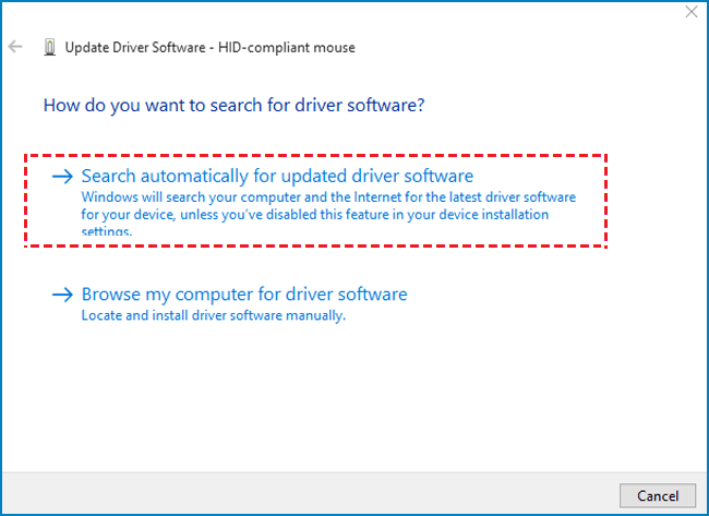 search automatically for updated driver software