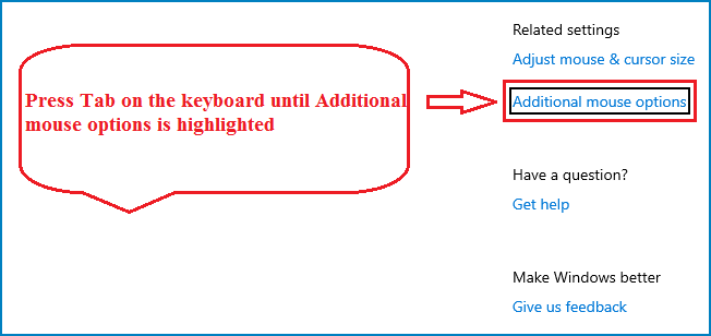 select additional mouse options