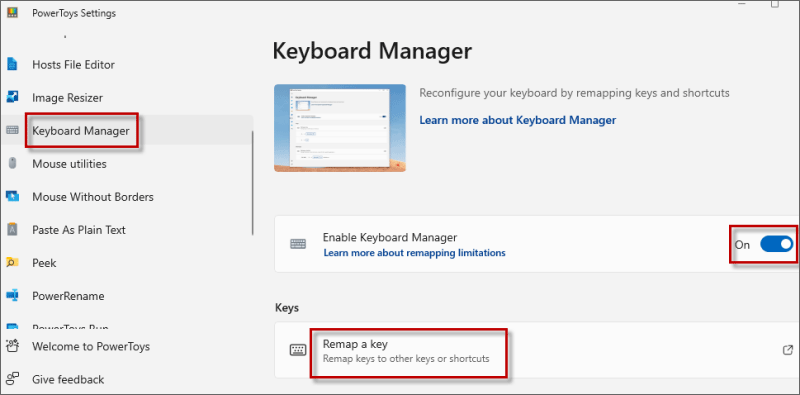 click keyboard manager