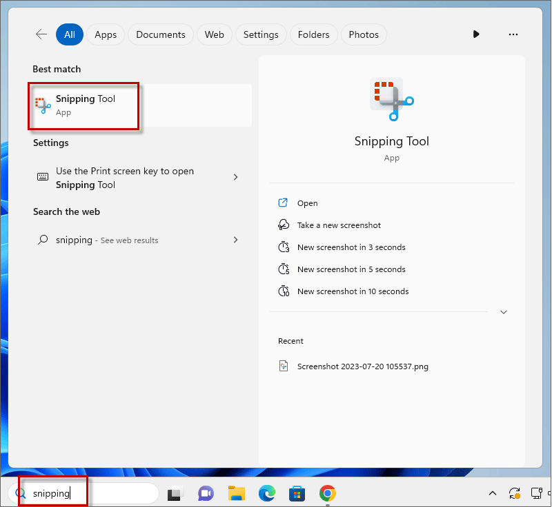open snipping tool