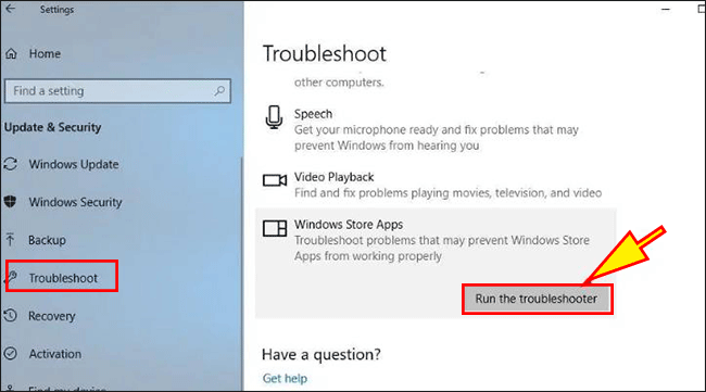use troubleshooter to check Windows store app